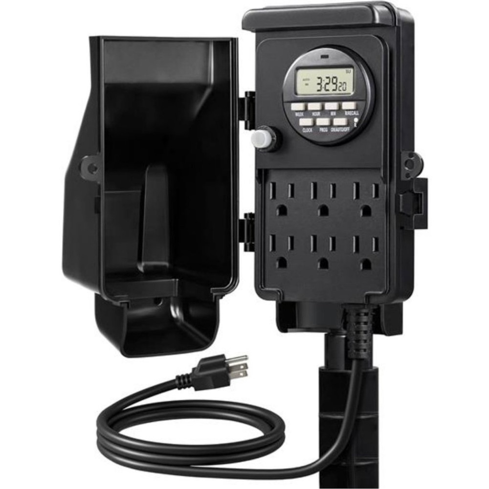 DEWENWILS Outdoor Digital Power Strip Timer, Waterproof 6 Outlet, Black